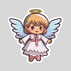 Sticker template with christmas angel,  xmas wings angel stickers pack. New-year holidays