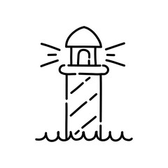 Lighthouse doodle icon. Hand drawn black sketch. Vector Illustration.