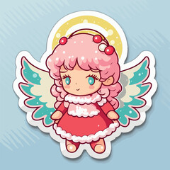 Sticker template with christmas angel,  xmas wings angel printable stickers sheet. Winter collection
