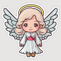 Fototapeta premium Christmas angel cartoon sticker, xmas wings angel stickers pack. New-year collection