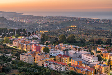 Fototapeta na wymiar Agrigento, Sicily, Italy Cityscape at Dawn