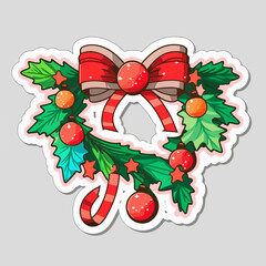 Christmas garland cartoon sticker, xmas omela stickers decoration. Winter holidays