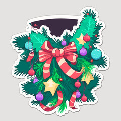 Christmas garland cartoon sticker, xmas omela stickers pack. Winter holidays