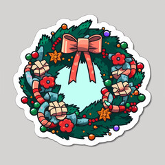 Christmas garland cartoon sticker, xmas omela stickers collection. Winter holidays