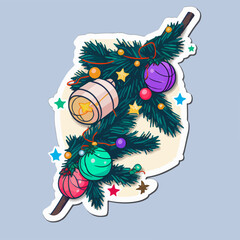 Christmas garland cartoon sticker, xmas omela printable stickers sheet. Multicolor