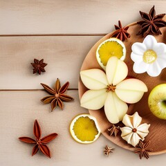 AI-generated Abstract Table Top Image Of Mixed Christmas Spices And Fruits