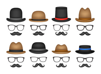 Mustache, Hat, and Glasses isolated on white background