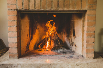 Madeiras pegando fogo em lareira no inverno
