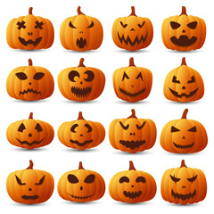 Halloween Pumpkin Face Collection, Vector illustration