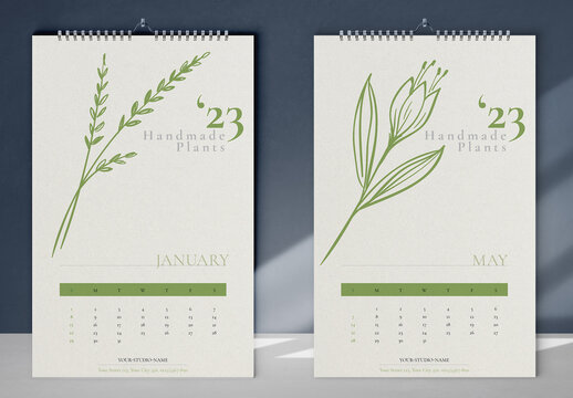 Handmade Plants Wall Calendar 2023 Layout