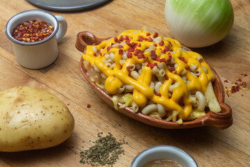 macaroni with pepperoni and cheese