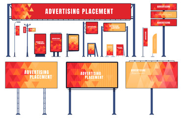 Advertising billboard carriers. Metal structures for advertising. Business promotion concept. Vector illustration