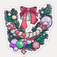 Sticker template with christmas garland, xmas omela stickers isolated decoration. Winter holidays