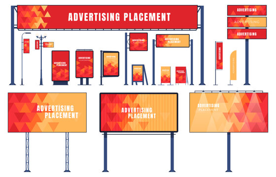 Advertising billboard carriers. Metal structures for advertising. Business promotion concept. Vector illustration