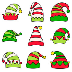 Set of Elf hat isolated on white background