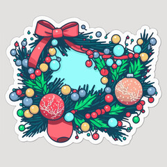 Sticker template with christmas garland, xmas omela . New-year holidays