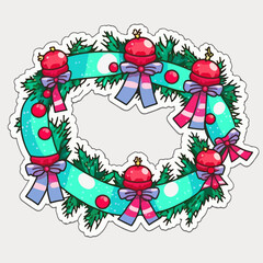 Christmas garland cartoon sticker, xmas omela stickers decoration. Multicolor