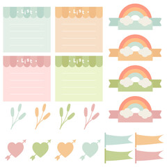 Cute paper notes. Stationary set. Scrapbook notes and cards.Printable planner stickers. To Do List note. Template for your message. Decorative planning element. Vector illustration.