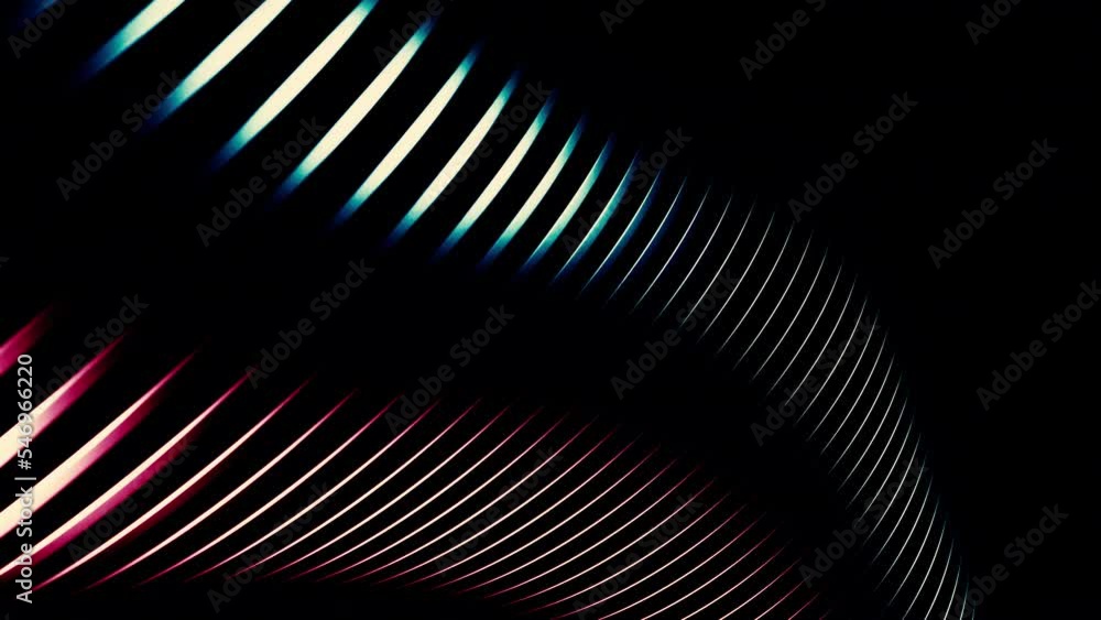 Poster dark background. design. iridescent multi-colored stripes in 3d format that expand and bend inward.