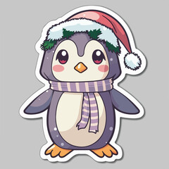 Christmas penguin sticker, xmas penguin in hat stickers pack. Winter holidays