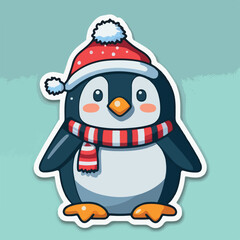 Christmas penguin sticker, xmas penguin in hat stickers collection. Winter holidays