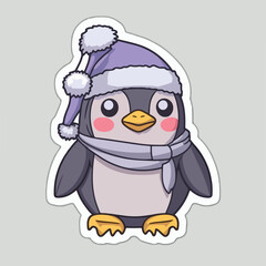 Christmas penguin sticker, xmas penguin in hat stickers elements. Winter collection