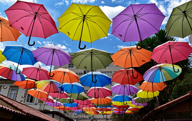 Fototapeta na wymiar Colorful umbrellas in Petropolis, Rio de Janeiro, Brazil