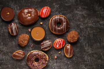 Delicious donut on a consistent ground and a distinctive product