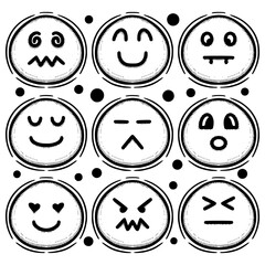 Collection set emoticon sketch doodle Illustration hand drawn black and white vector