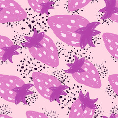 Freehand strawberries seamless pattern . Doodle strawberry endless wallpaper.