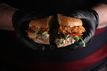 Homemade cheeseburger on an upscale table for lunch and dinner