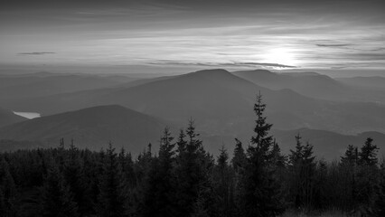 Fototapeta na wymiar Evening view from Lysa hora in Beskids