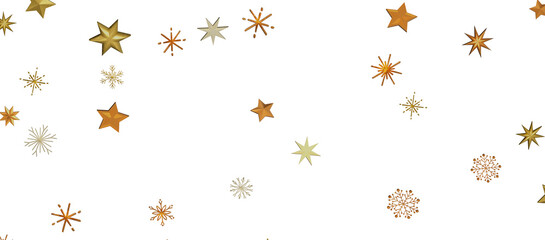 golden openwork shiny snowflakes, star, 3D rendering.