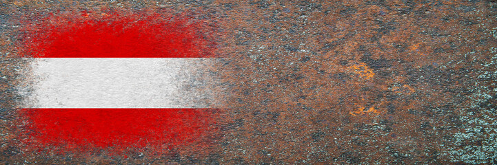 Flag of Austria. Flag painted on rusty surface. Rusty background. Copy space. Textured creative background