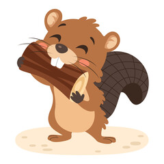 Cartoon Illustration Of A Beaver - obrazy, fototapety, plakaty