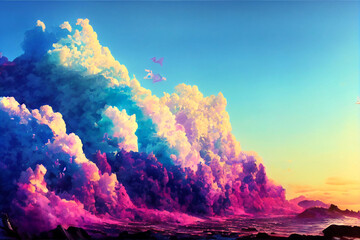 Fototapeta na wymiar sunset over the sea digital art ai-generated