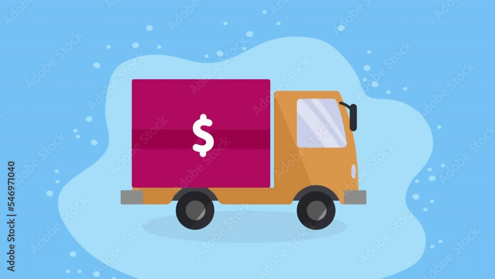 Sticker delivery service truck with dollar symbol