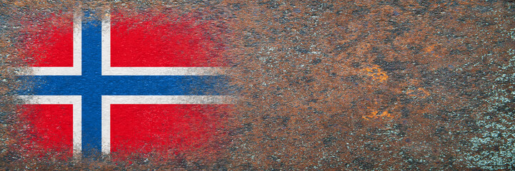Flag of Norway. Flag painted on rusty surface. Rusty background. Copy space. Textured creative background