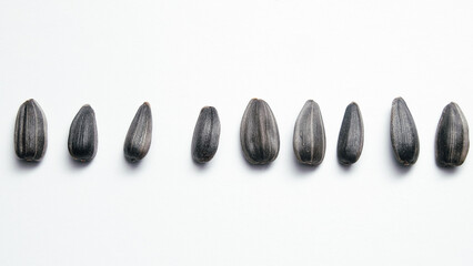 Seed of Sunflower isolated on white background. Close-up of delicious sunflower black seeds, isolated on white background