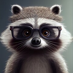 Nerd raccoon portrait on isolated background - obrazy, fototapety, plakaty
