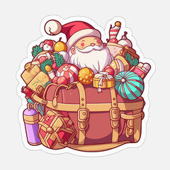 Christmas santa's bag cartoon sticker, xmas bag full of toys stickers decoration. Winter collection