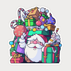Christmas santa's bag sticker, xmas cute bag full of toys stickers. Winter holidays