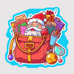 Christmas santa's bag sticker, xmas bag full of toys printable stickers sheet. Winter collection