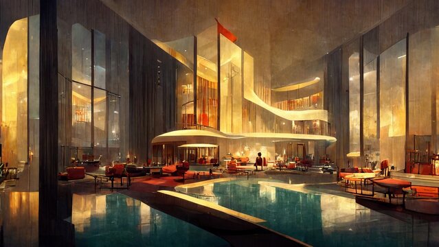 futuristic modern building hotel architecture ambient light background