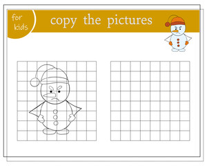 Copy the picture, educational games for kids, cartoon snowman. vector illustration