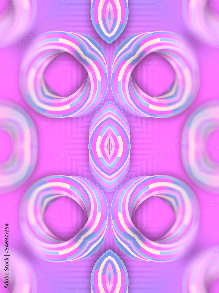 Poster Psychedelic pattern from a group of twisted shapes. Bright abstract background. 3d rendering digital illustration