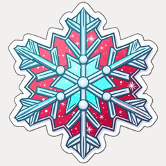 Fototapeta na wymiar Christmas snowflake cartoon sticker, xmas cute snowflake stickers. Winter holidays