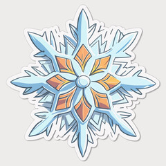 Christmas snowflake cartoon sticker, xmas snowflake stickers isolated decoration.