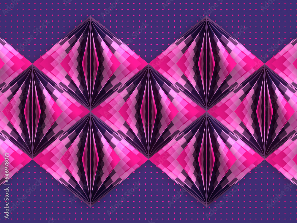 Aufkleber stacks of flipped pages in a rhombus shape with a colorful mosaic pattern. 3d rendering digital illu