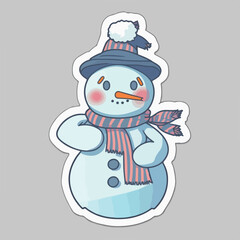 Christmas snowman cartoon sticker, xmas snowman in hat stickers decoration. New-year collection